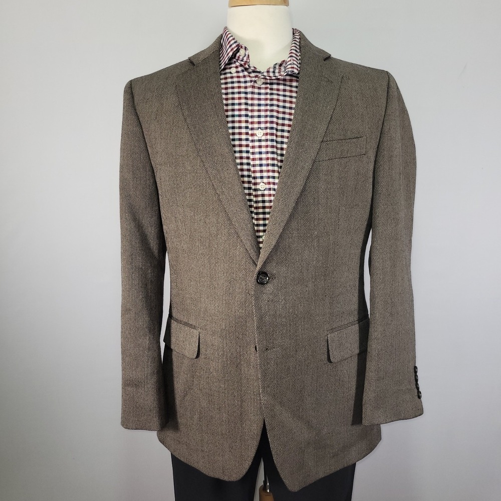 Stafford Men's Sport Coat Blazer Two Button Brown Herringbone Merino Wool 42R